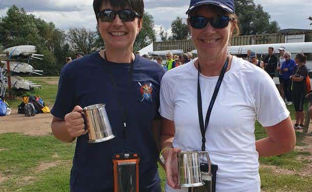 Winners Teresa Moriarty and Tracy Muir, holding their pots in Ely. 