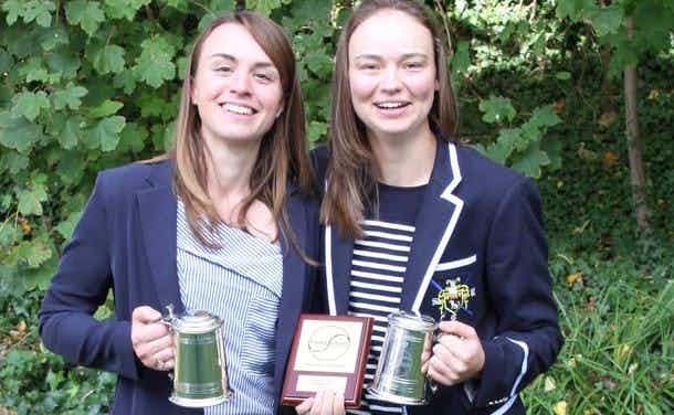Bev Goodchild (Ipswich RC) and Jen Titterington holding their prizes at the Pairs Head of the River Race. 