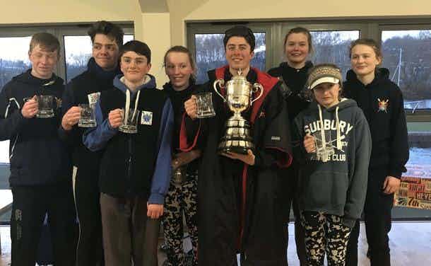 L-R: Sam McLoughlin, Gareth Moriarty, Owen Moriarty, Amelia Maskell, Byron Bullen, Martha Bullen, Amelia Moule and Freya Evans – some of the SRC winners with the Deuchar Cup.